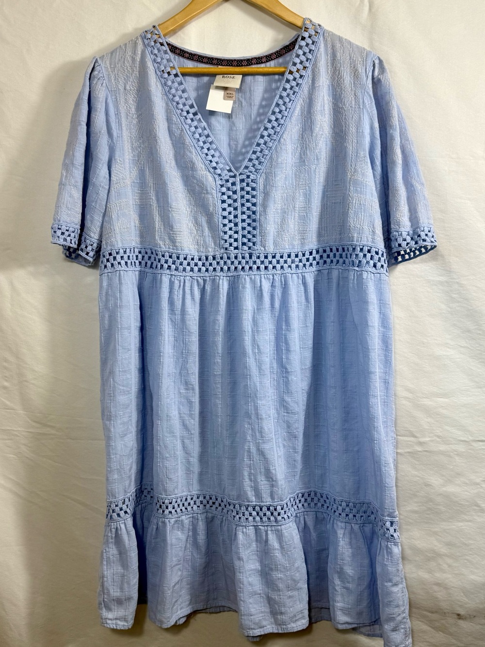 Knox Rose Light Blue Crochet-Trim Mini Dress